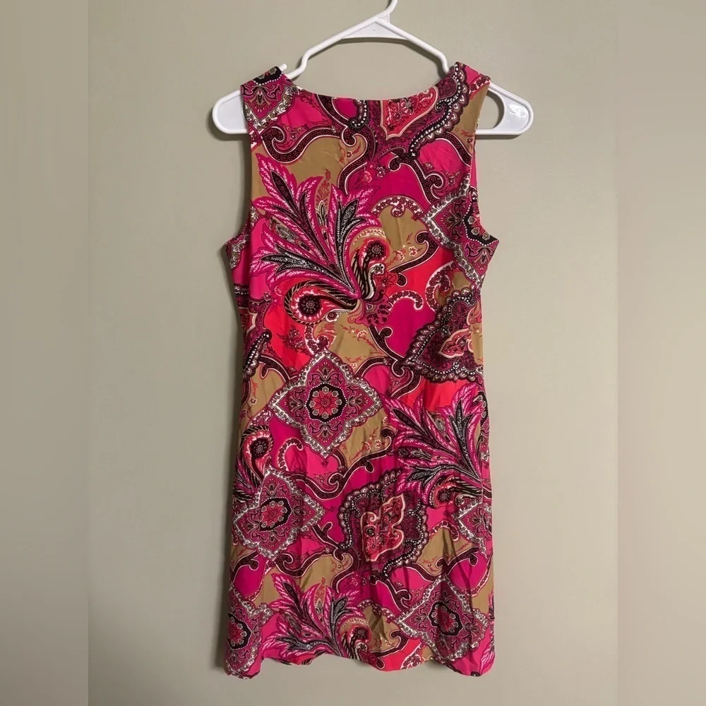 Jude Connally Sleeveless Pink Coral Paisley Print Jude Cloth Shift Dress Small